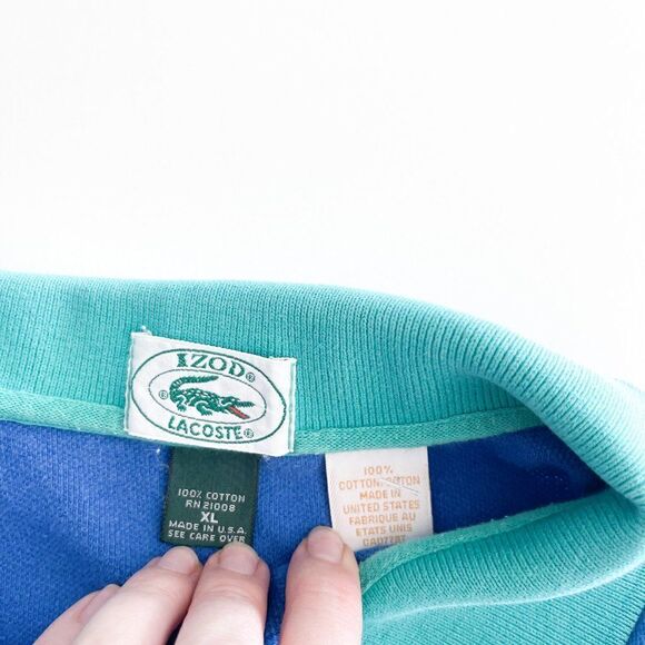 IZOD Lacoste Mens Polo Shirt Short Sleeve Colourblock Blue Red Green Size XL - Picture 3 of 6
